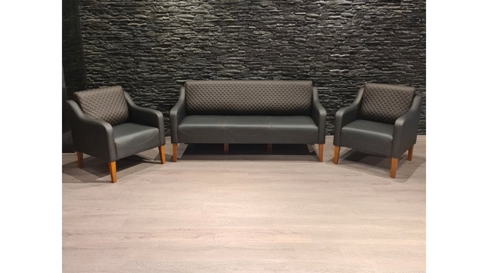 Tilia Asya modern ofis bekleme takımı, antrasit renkli, baklava desenli sırt ve ahşap ayaklı.